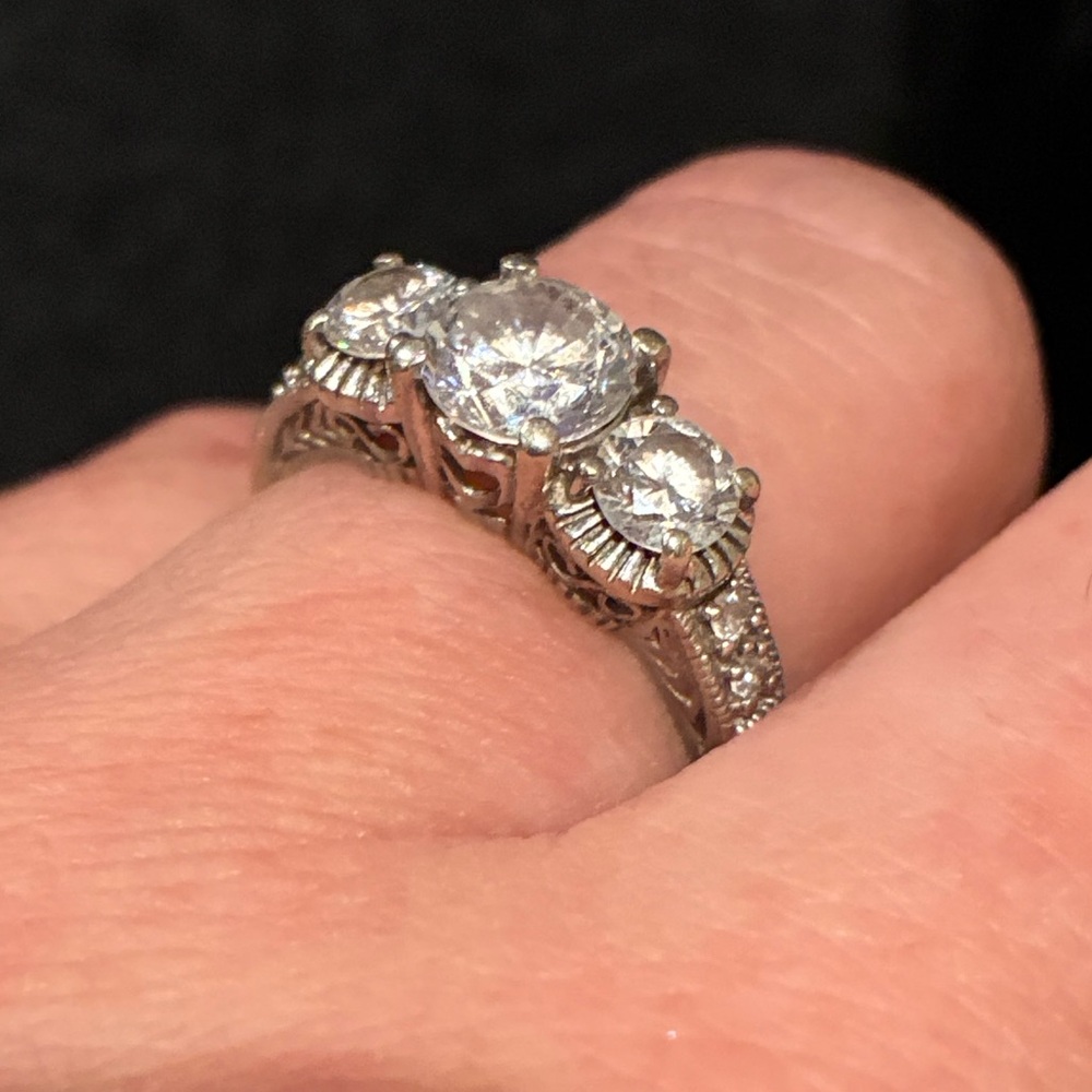 Three-Stone Clear Crystal Ring in Sterling Silver